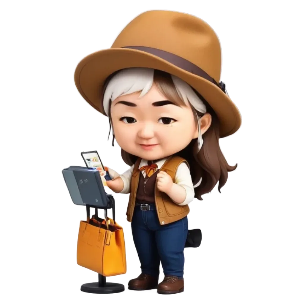 A girl holding a cell phone with a black purse.