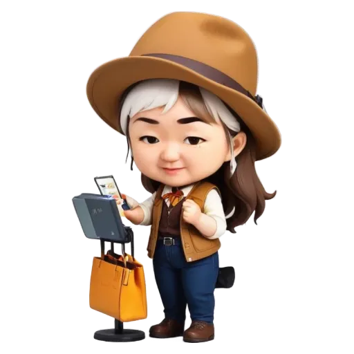 A girl holding a cell phone with a black purse.