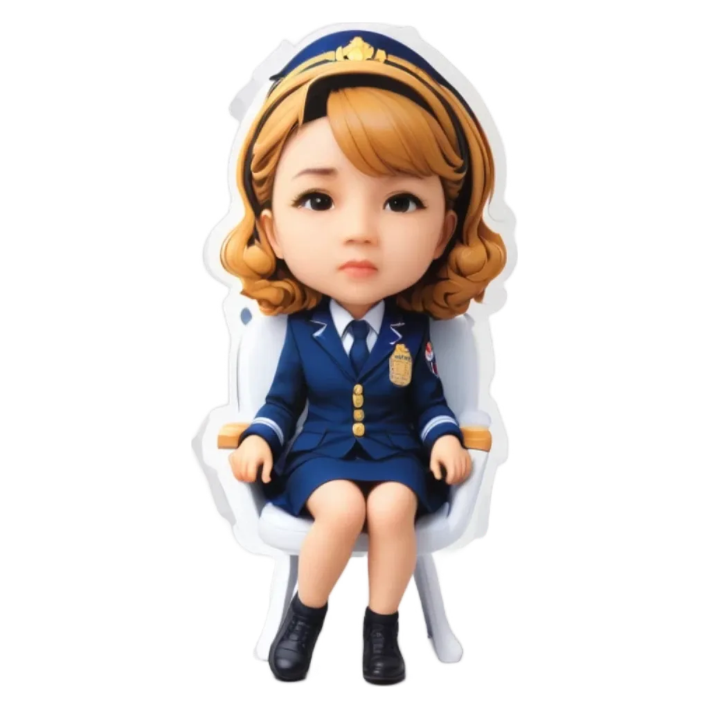 A girl is sitting in a chair in a uniform.