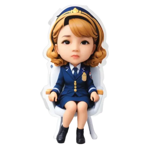 A girl is sitting in a chair in a uniform.
