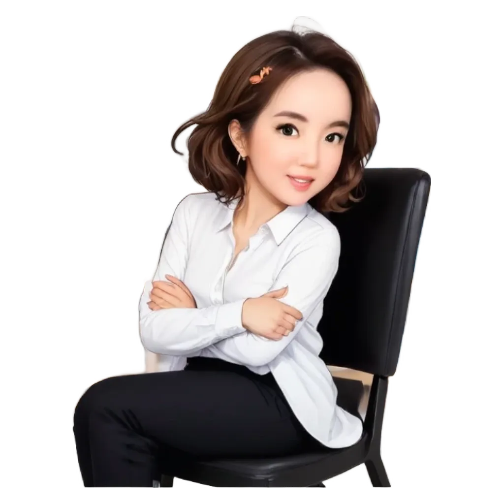 A cartoon woman is sitting in a chair with her arms crossed.