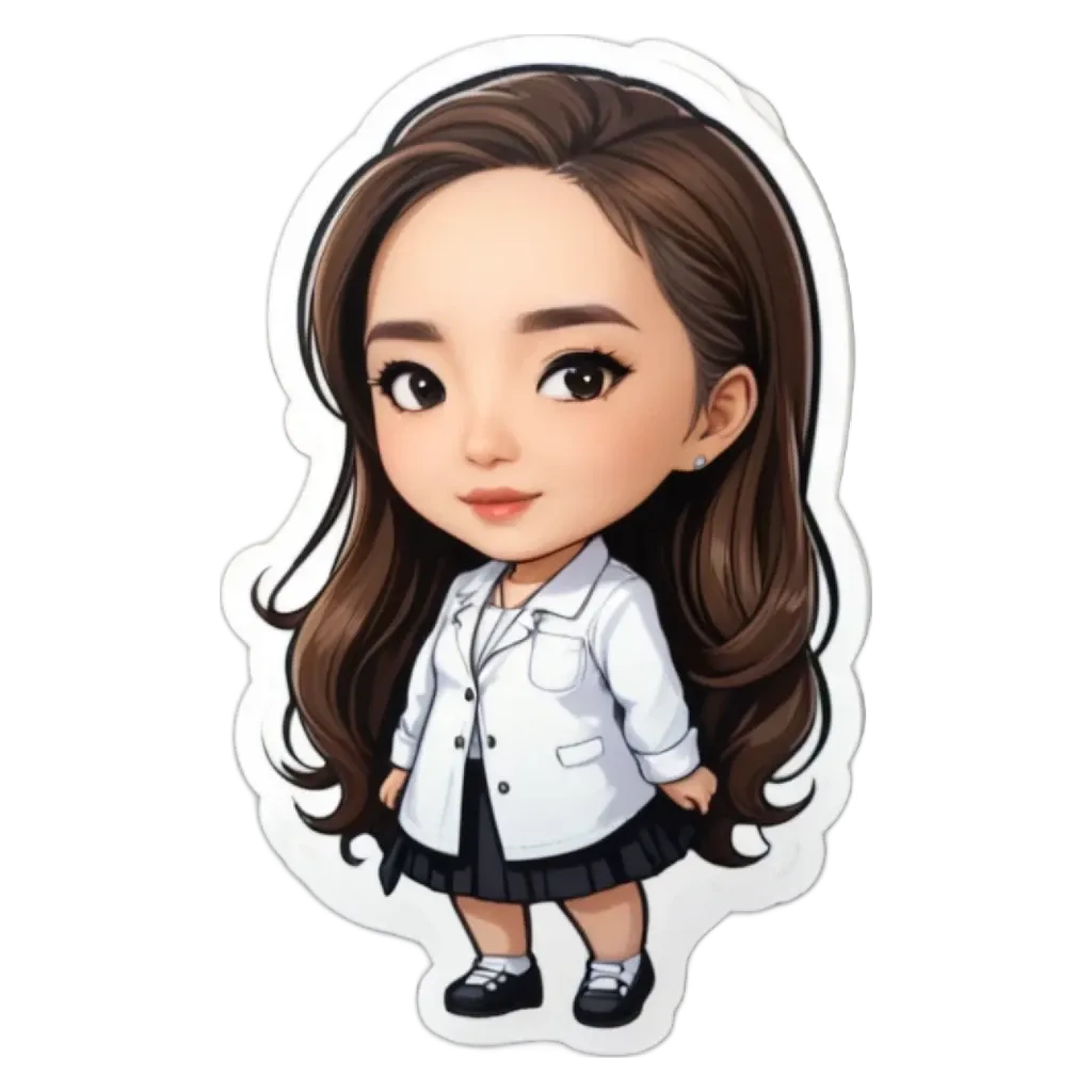 A girl with a white lab coat who is a part of a cartoon.
