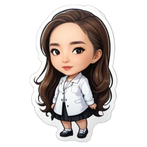 A girl with a white lab coat who is a part of a cartoon.