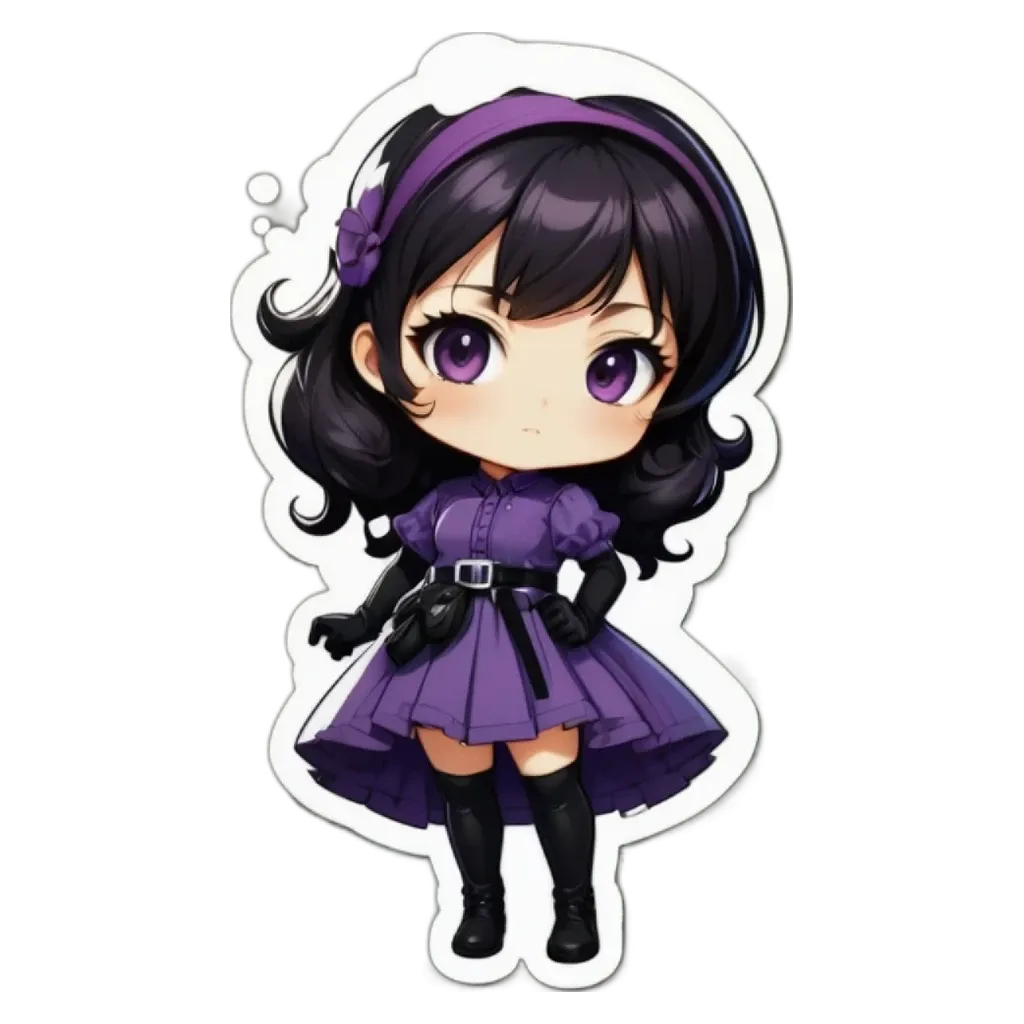 A girl with a purple dress on a black background.