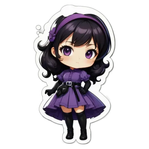 A girl with a purple dress on a black background.