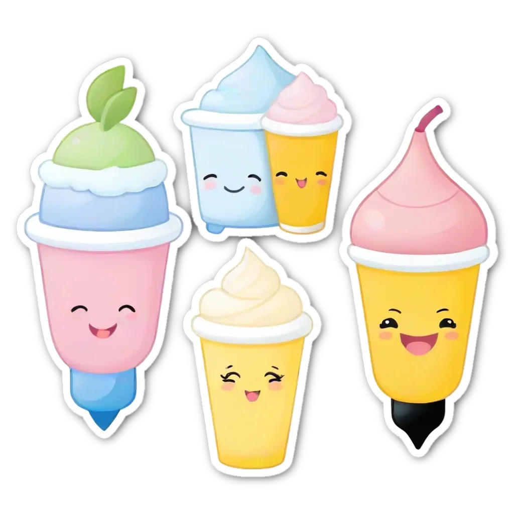 A group of cartoon ice cream cones with happy faces.