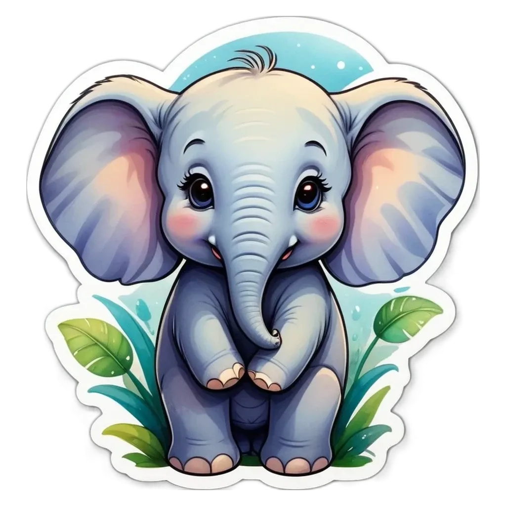 A elephant sticker in cartoon picture.