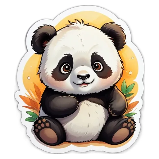 A panda bear sticker is sitting on a black and yellow background.