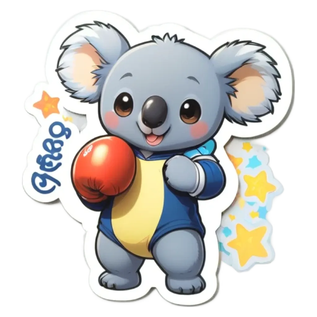 A cartoon image of a koala bear holding a boxing bag.