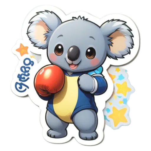 A cartoon image of a koala bear holding a boxing bag.