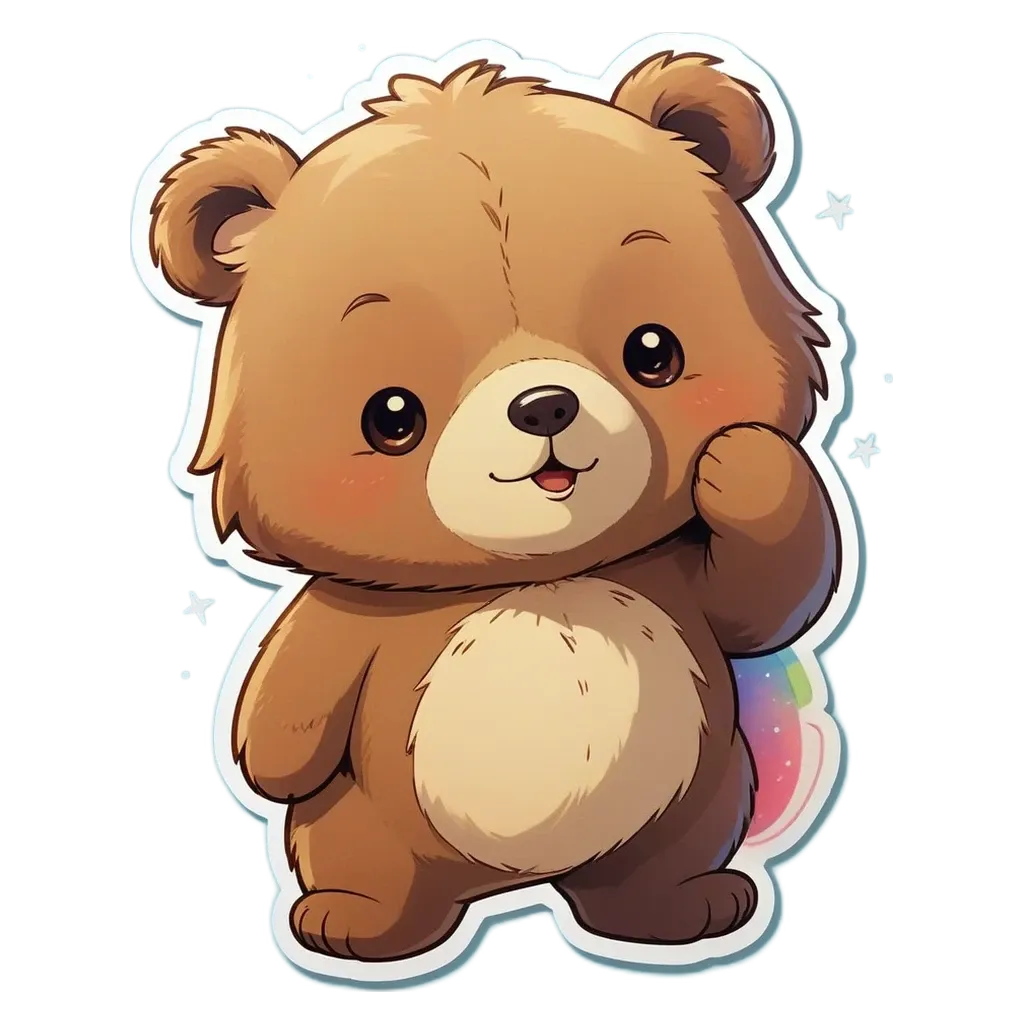 A cartoon bear with a big smile and a wave with his paw.