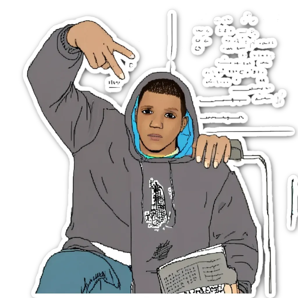 A man drawing is showing his peace sign to the left of his book.