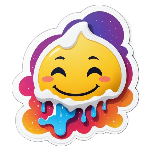 A colorful sticker of a face with melting ice cream on it.