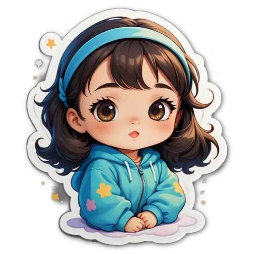 A girl with a blue hoodie and blue headband.