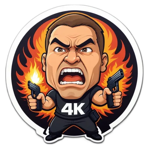 An angry man with 4K sticker on his wall.