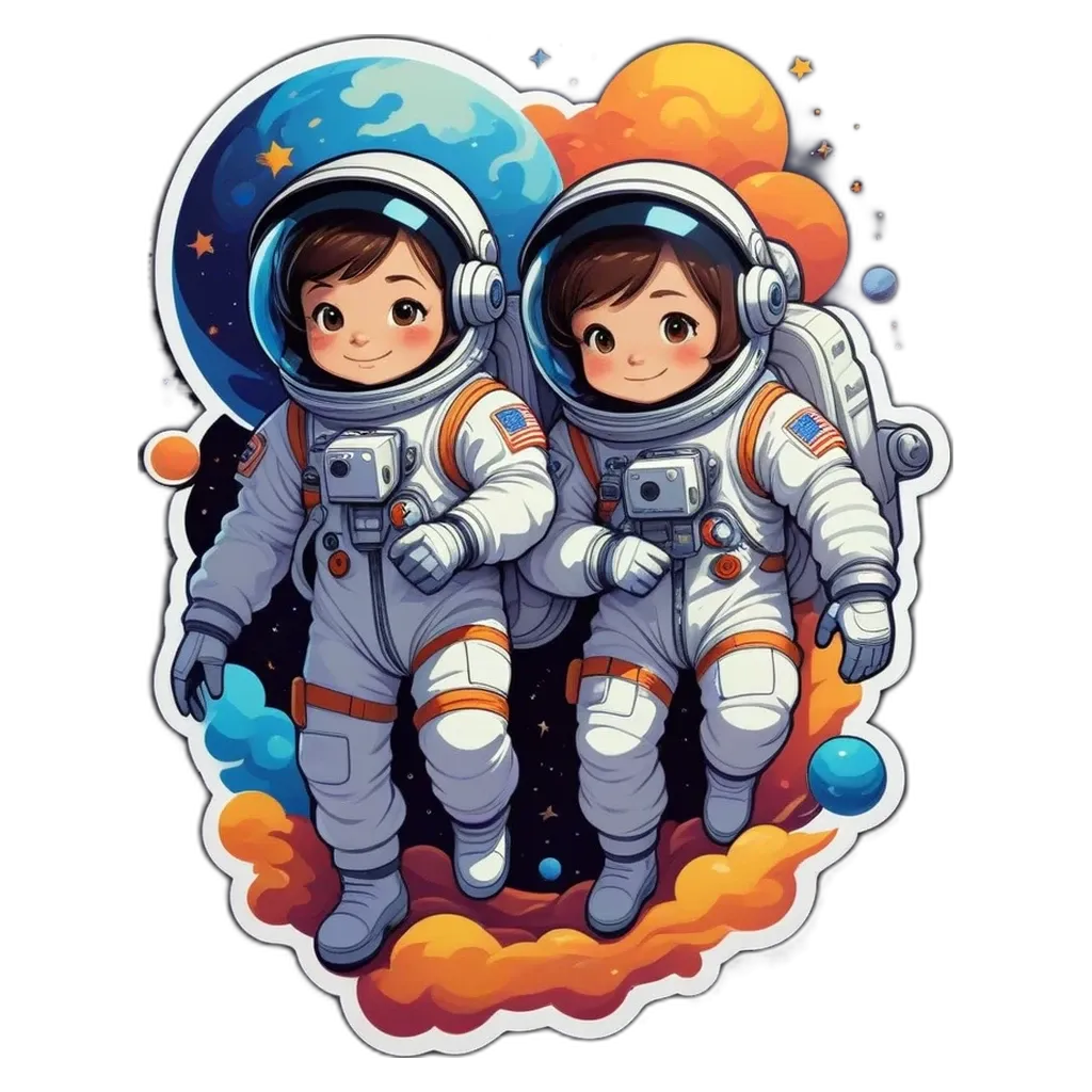 A picture of two children in space.
