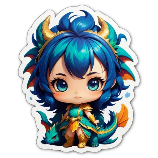 A blue and gold character is next to a dragon.