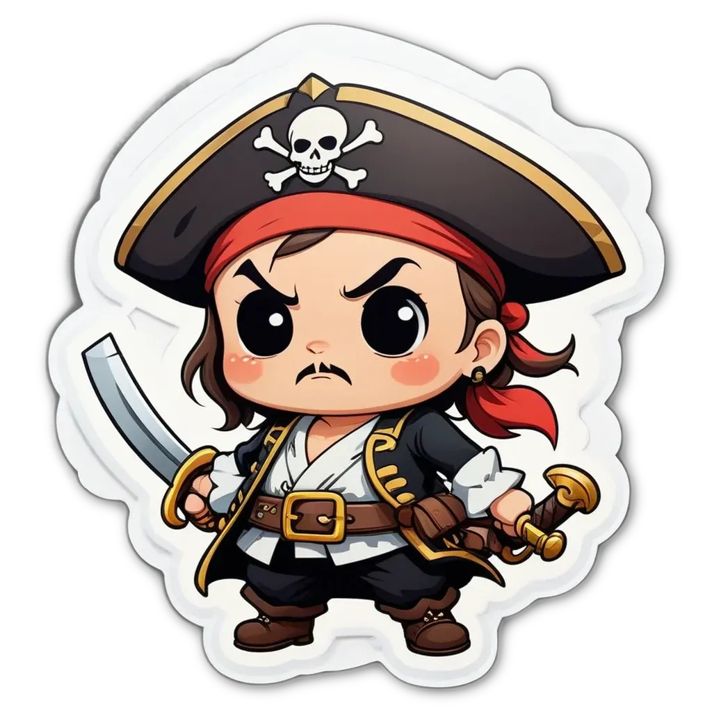 A boy in a pirate costume holding a sword.