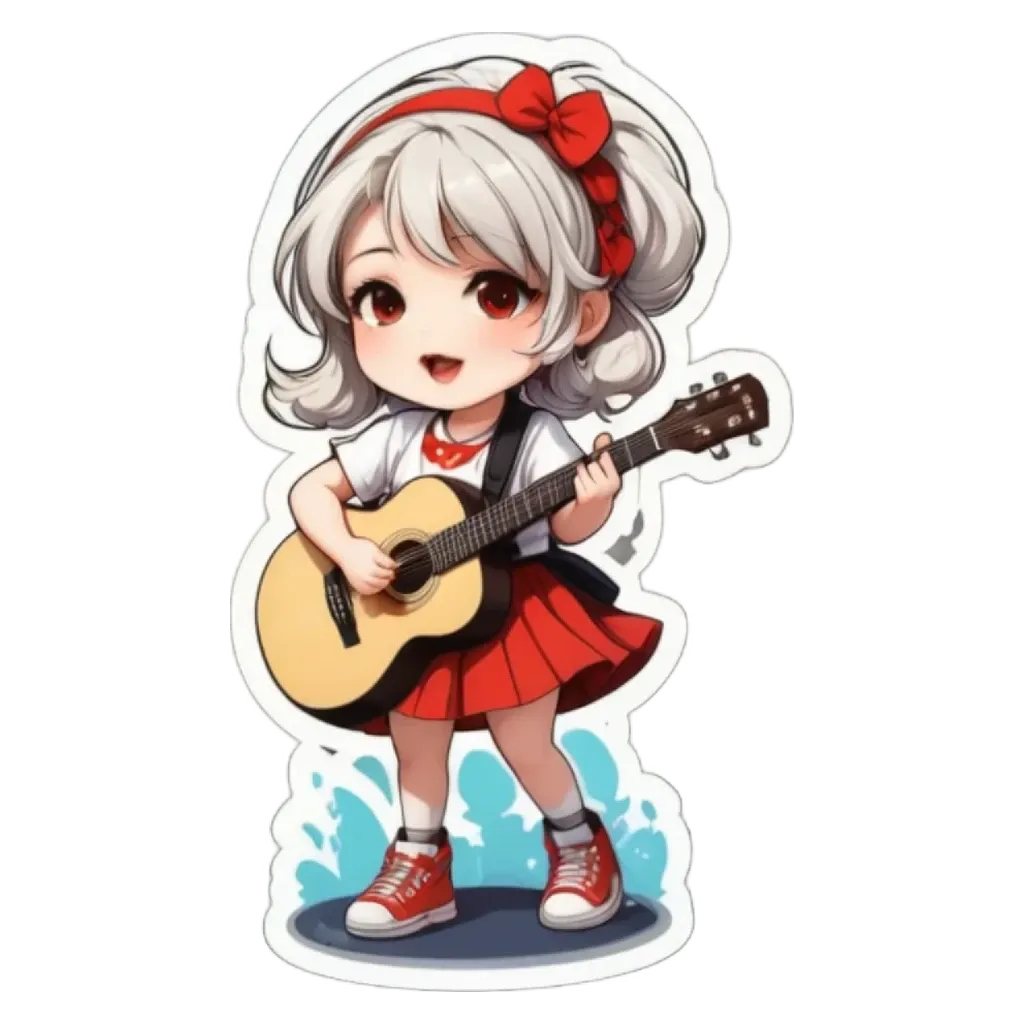 A girl playing the guitar on a black and white background.