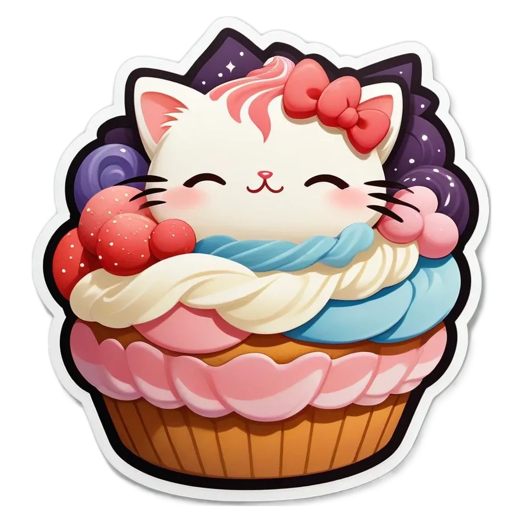 A cat with a cupcake in front of it.