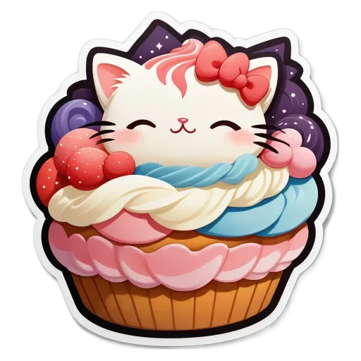 A cat with a cupcake in front of it.