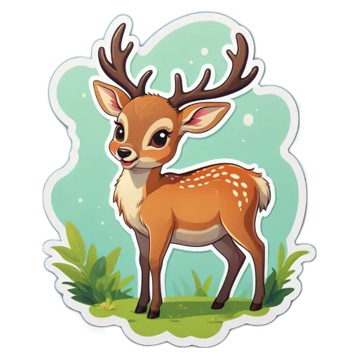 A cartoon deer with a sticker on it.
