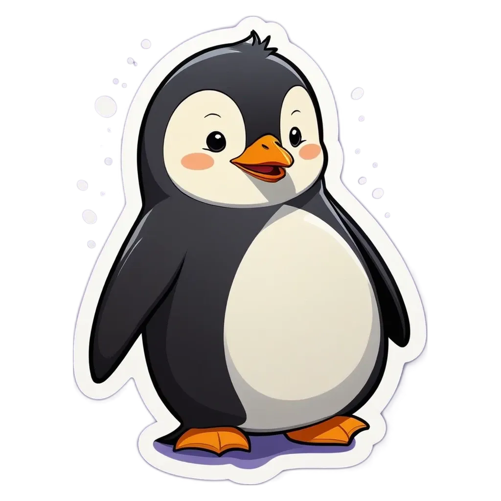 A penguin drawing is standing on a black and white background.