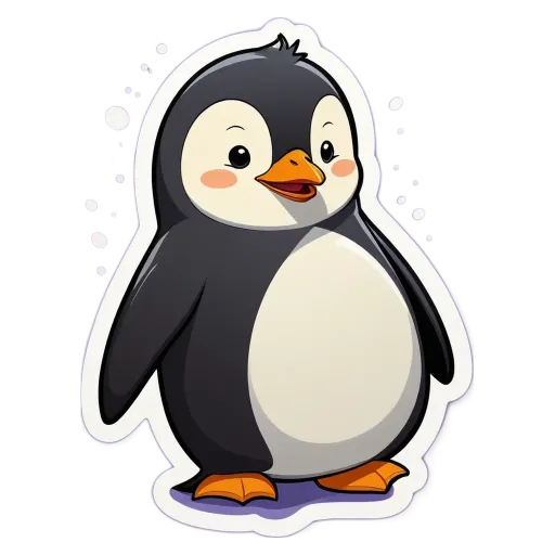 A penguin drawing is standing on a black and white background.