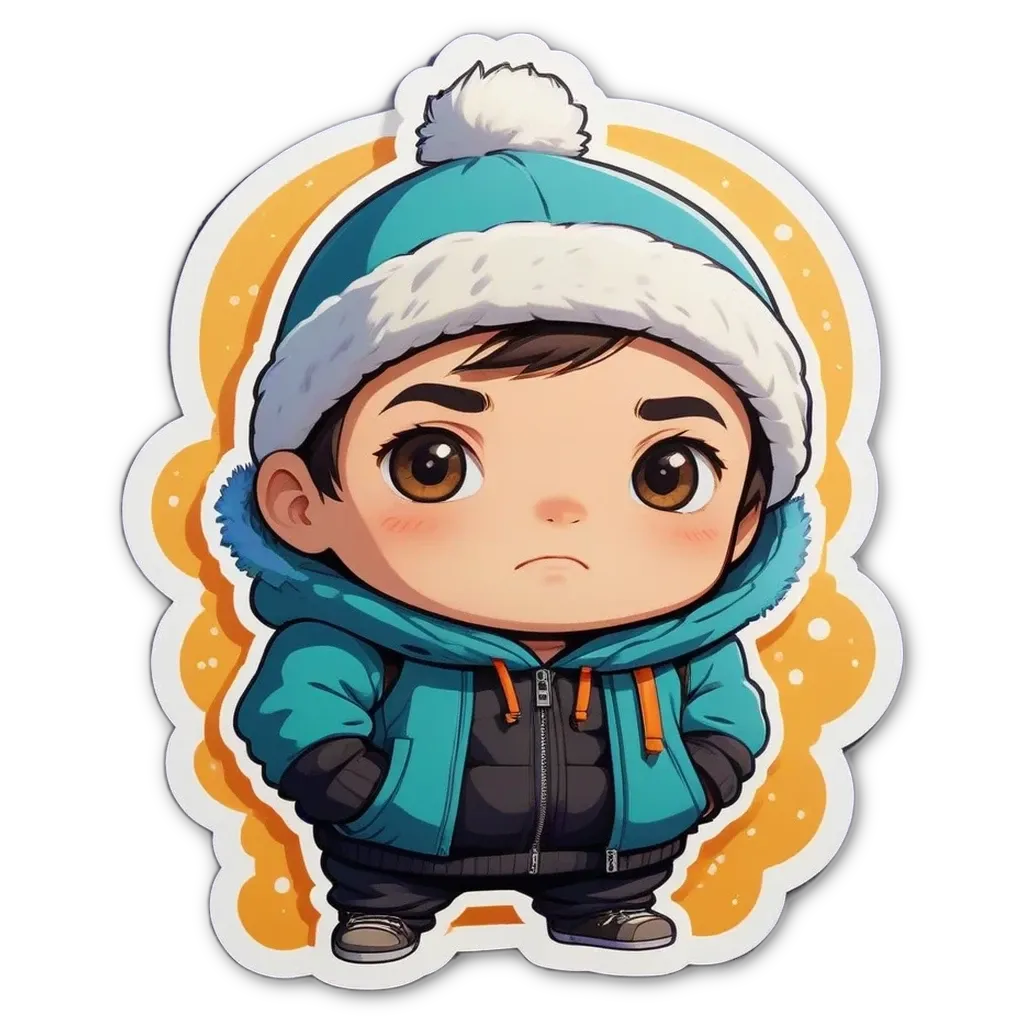 A boy is wearing a blue coat and hat.