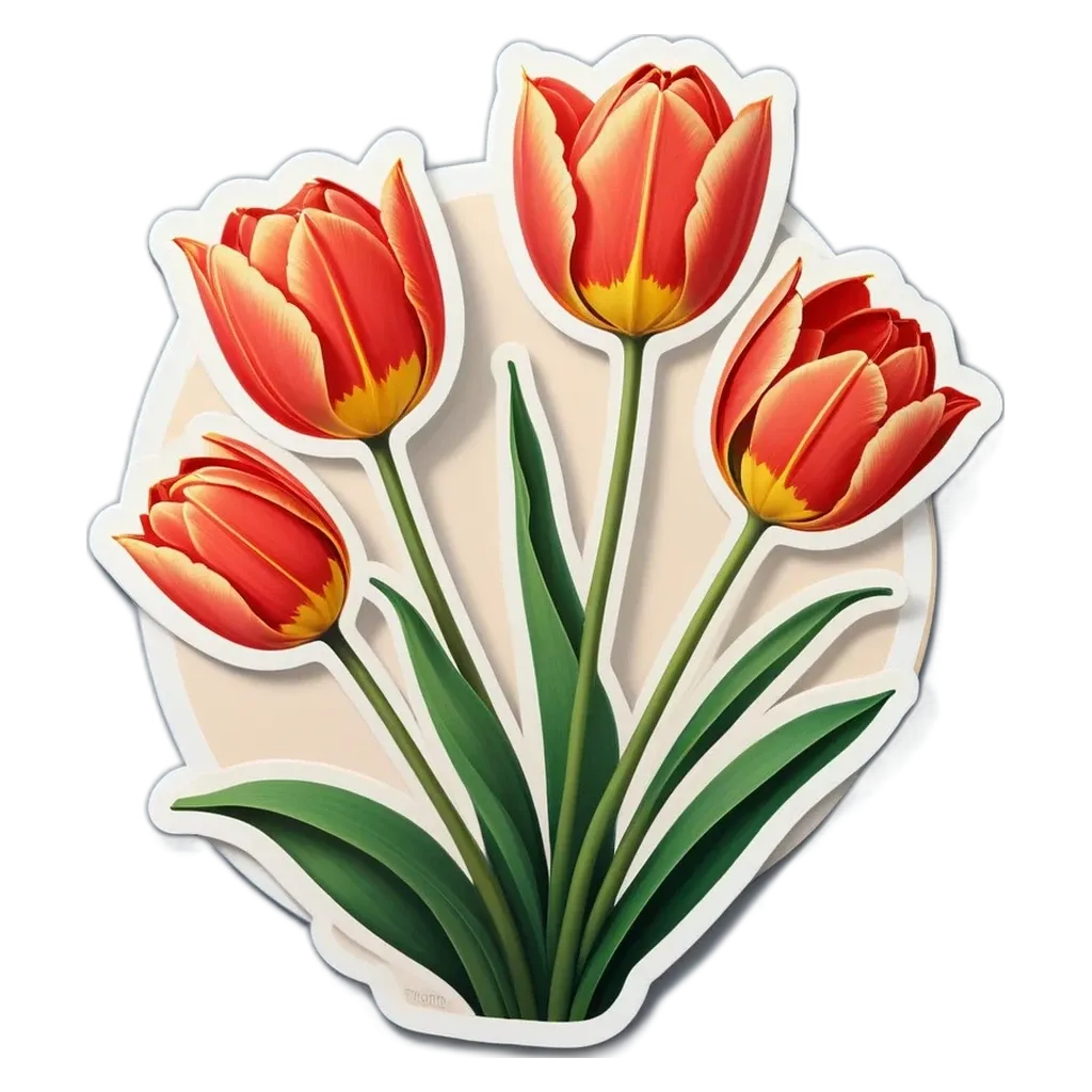 A group of red and yellow tulips arranged in a circle.