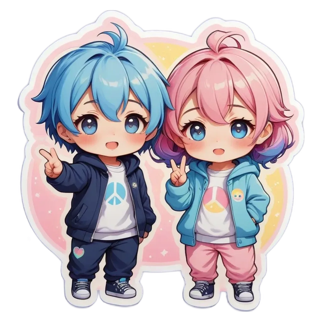 A boy and girl wearing the same shirt and making peace signs.