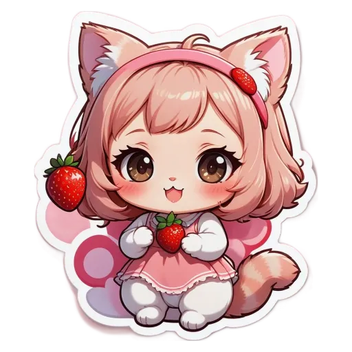 A cartoon character holding a strawberry is on a black background.