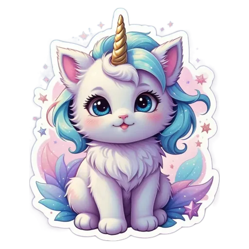 A cat with a unicorn on a sticker.