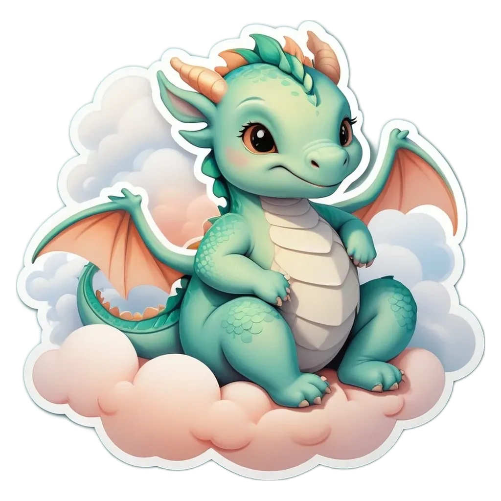 A dragon sitting in a cloud with its eyes open.