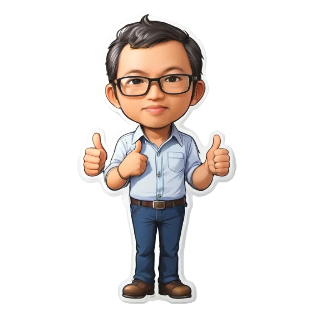 A sticker of a man giving a thumbs up is showing his back.