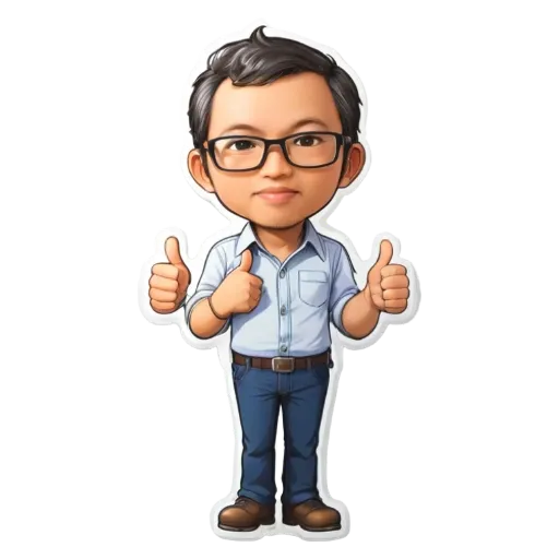 A sticker of a man giving a thumbs up is showing his back.