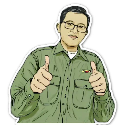 A man with a thumbs up is shown in green.