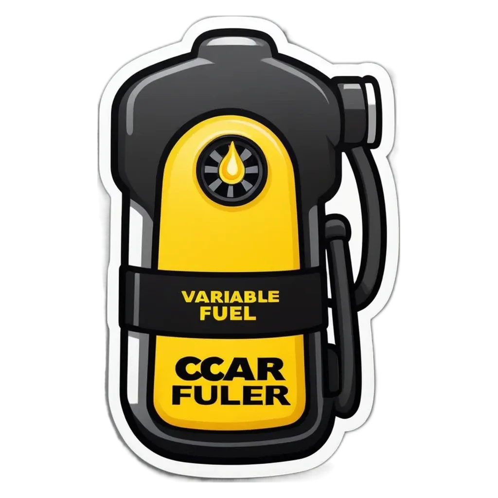 A variable fuel container with a cartoon engine.