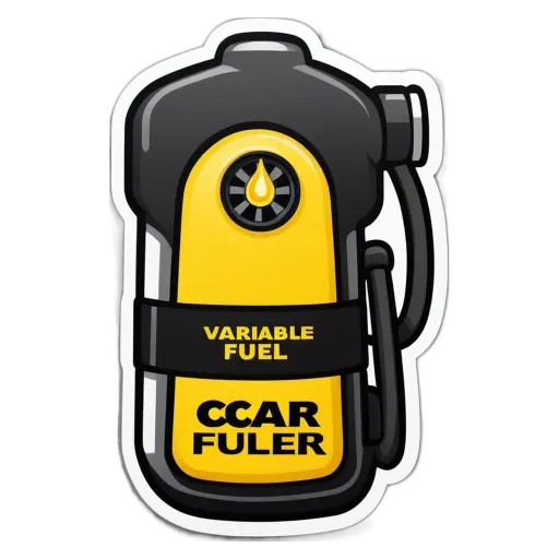 A variable fuel container with a cartoon engine.
