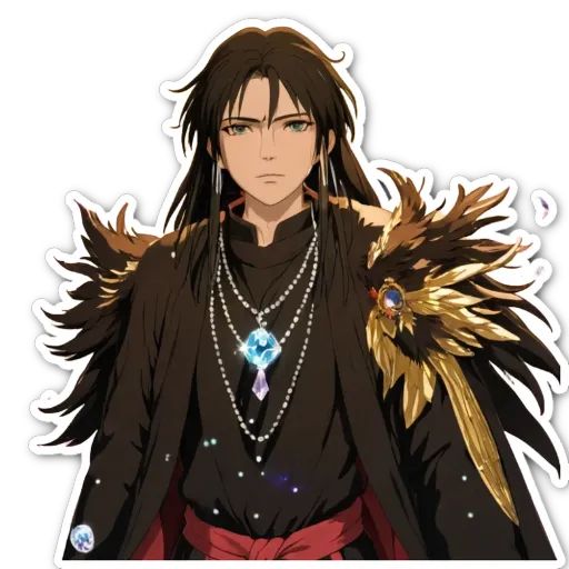 A boy with long hair and a necklace.