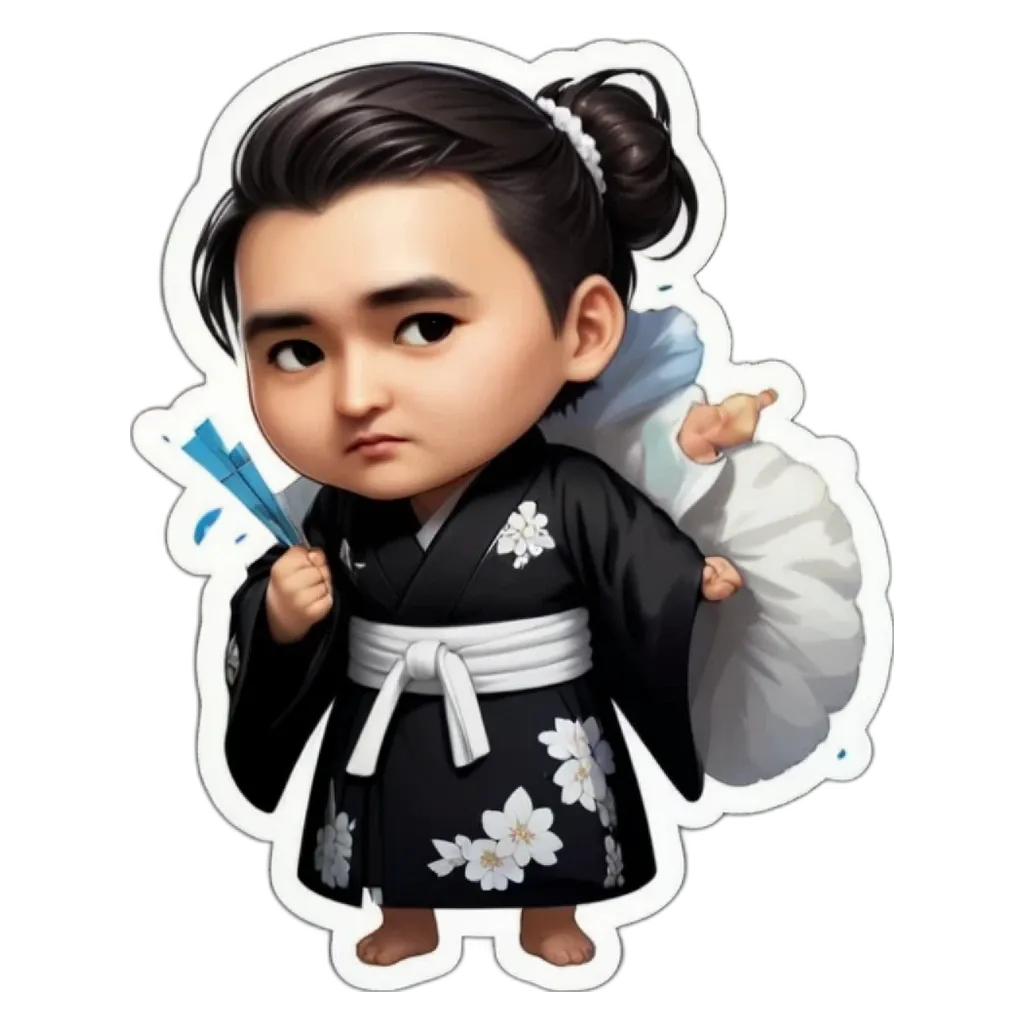 A boy is wearing a kimono and holding a baby.