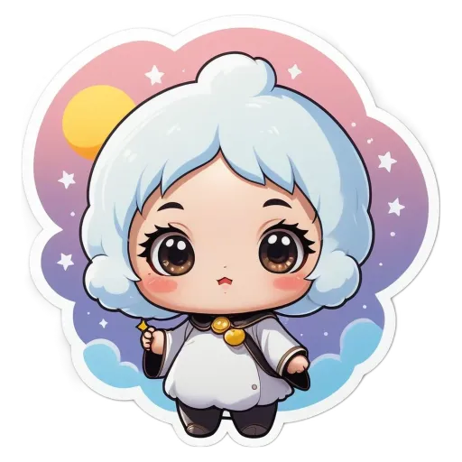 A girl with white hair and a blue sky background.