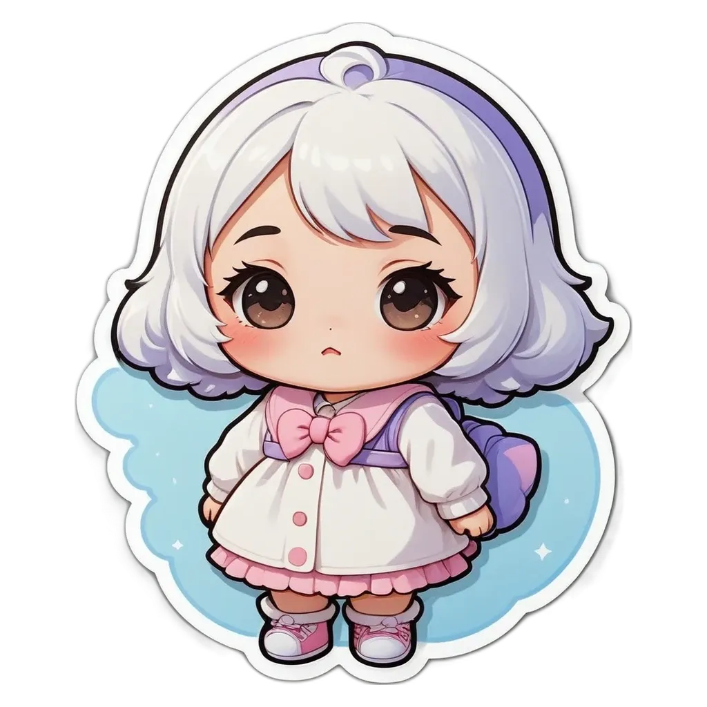 A girl with a bow in her hair is standing against a white background.