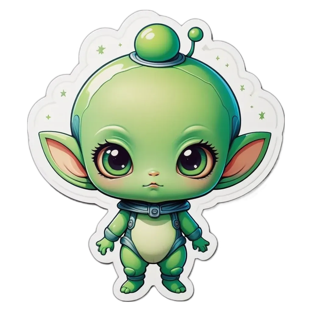 A green alien with big ears standing in space.