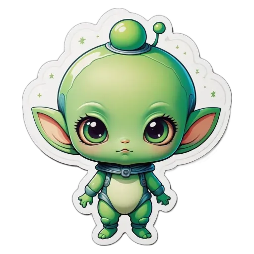 A green alien with big ears standing in space.