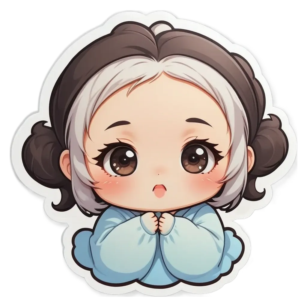 A girl with white hair and blue clothing who is praying.