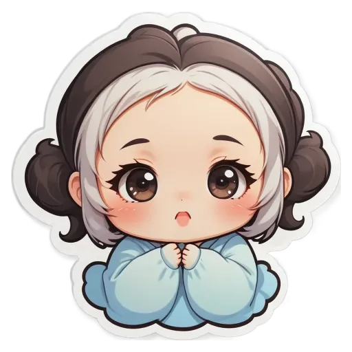 A girl with white hair and blue clothing who is praying.