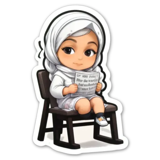 A sticker of a girl reading the newspaper.