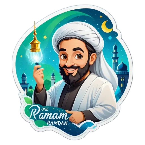 A sticker of a man holding a lamp that says One Raman.