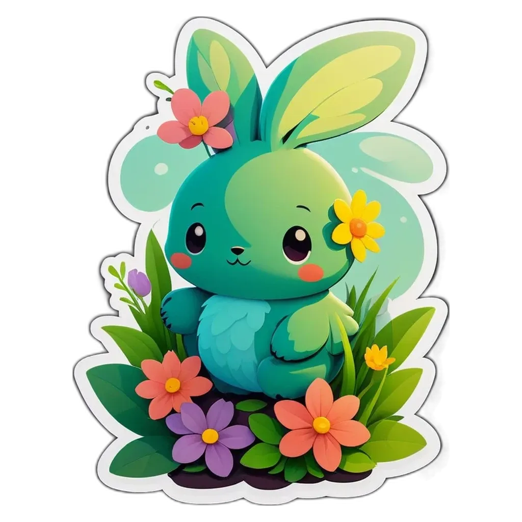 A rabbit is sitting in a field of flowers.